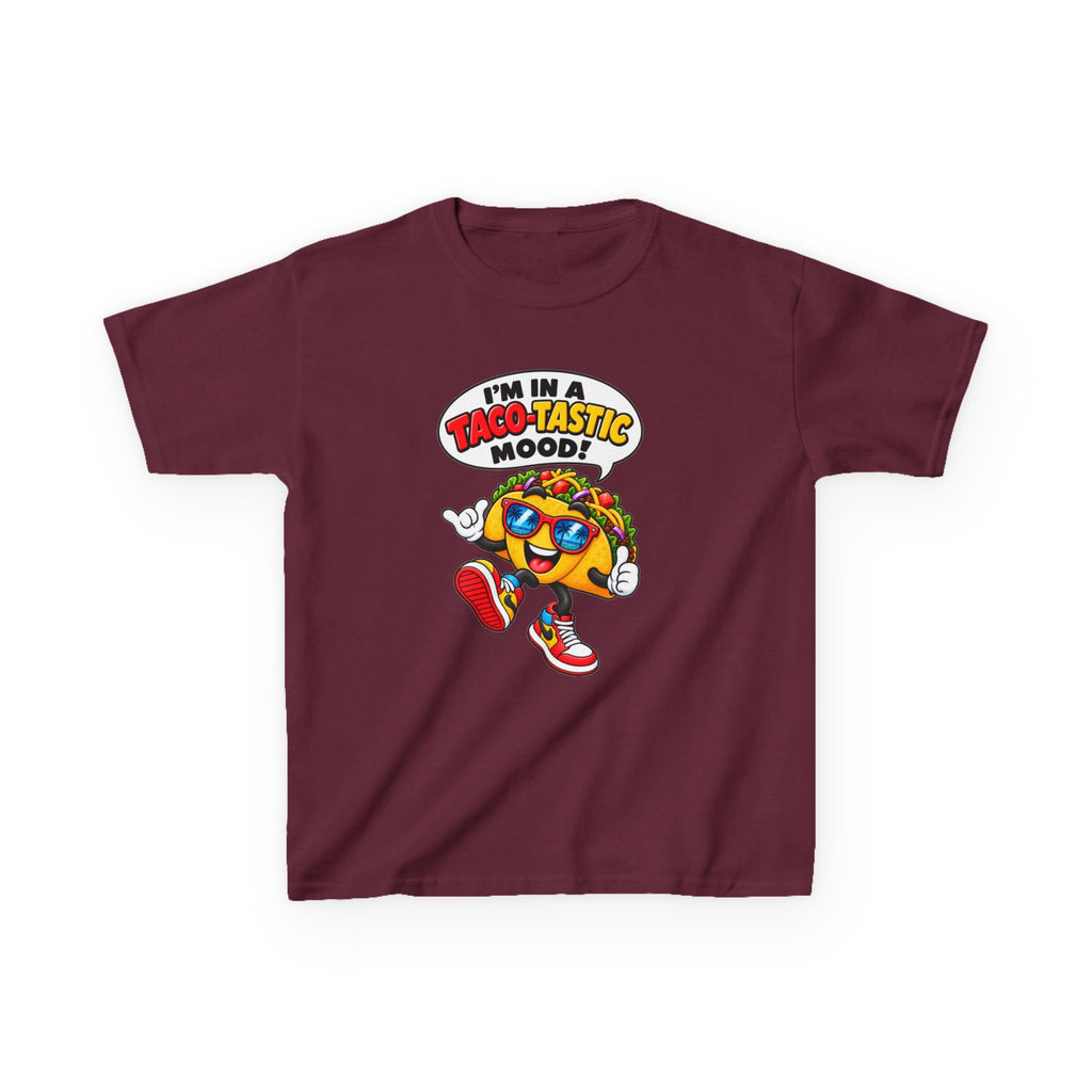 Kids Taco T-Shirt — 'I'm in a Taco-Tastic Mood' Cartoon Taco Graphic Tee