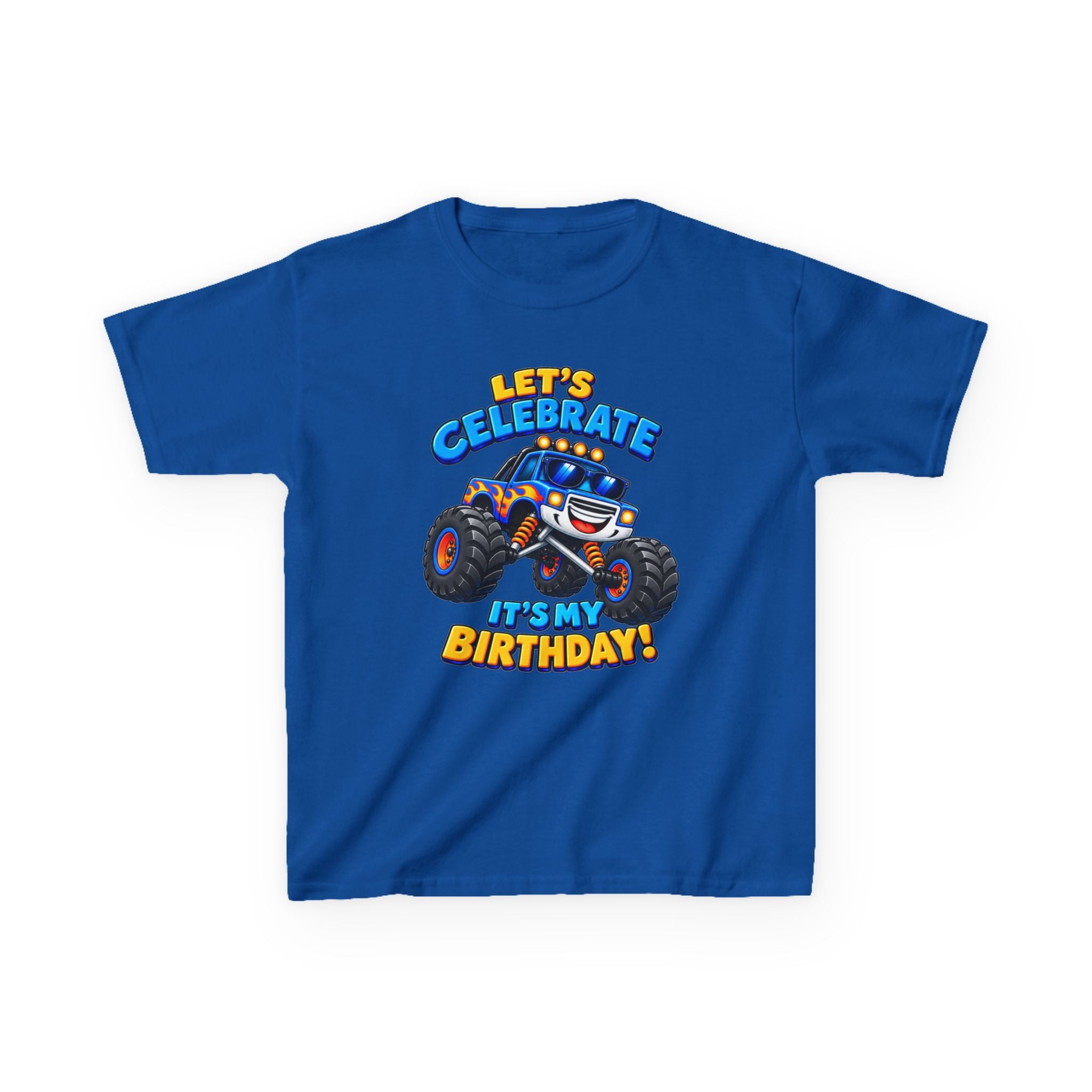 Kids Birthday T‑Shirt — 'Let's Celebrate It's My Birthday!' Monster Truck Tee
