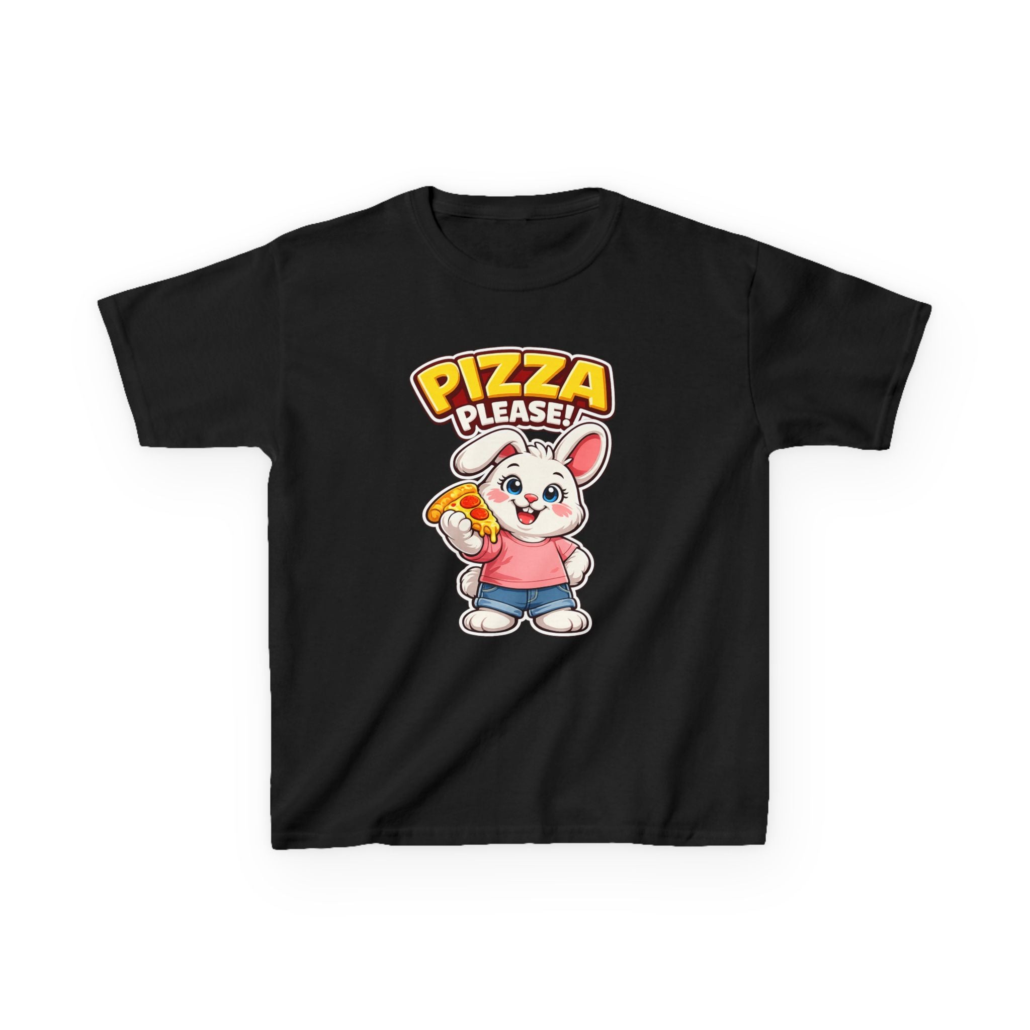 Kids Bunny T-Shirt — 'Pizza Please!' Cartoon Graphic Tee