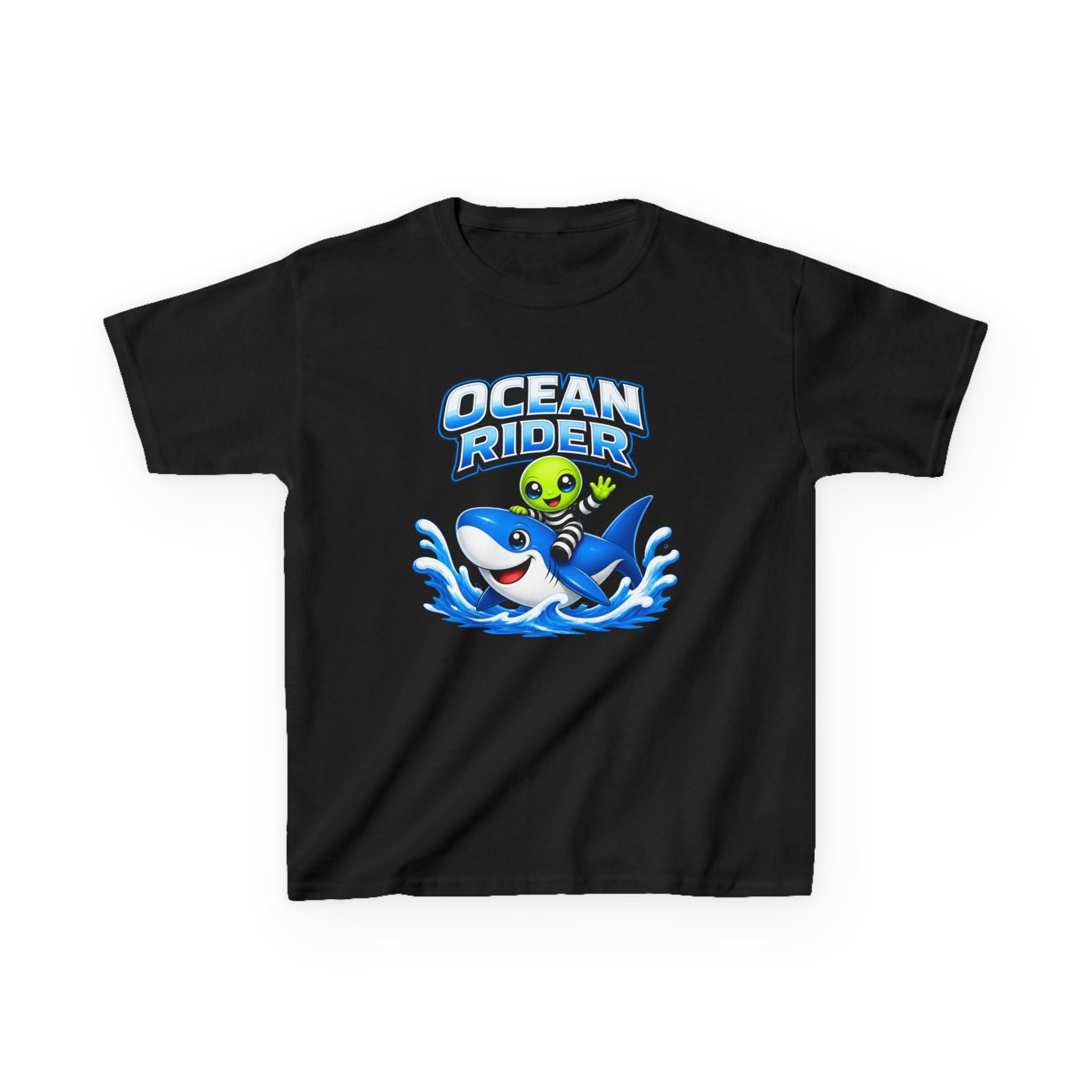 Kids Shark T-Shirt — 'Ocean Rider' Shark & Alien Surf Graphic Tee