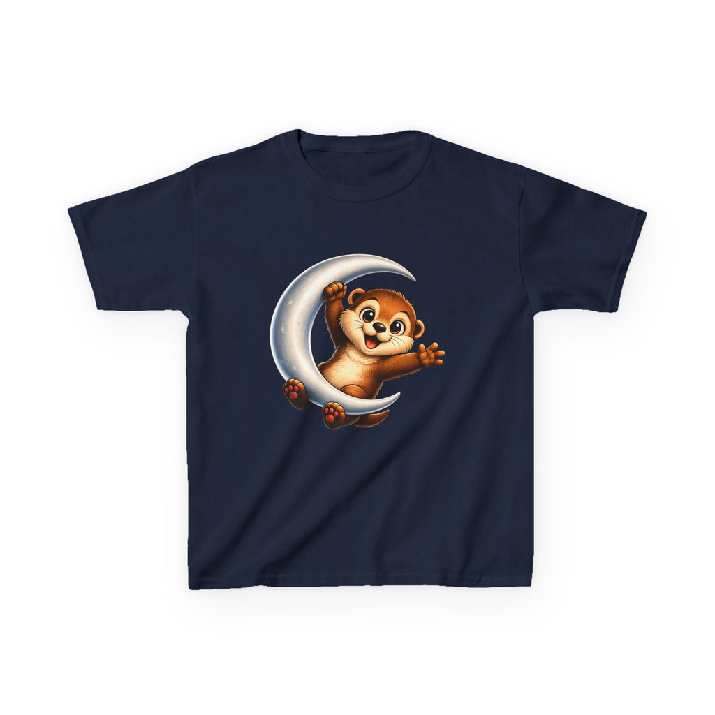 Kids Animal T-Shirt — 'Moon Snuggler' Cute Otter on Moon Graphic Tee
