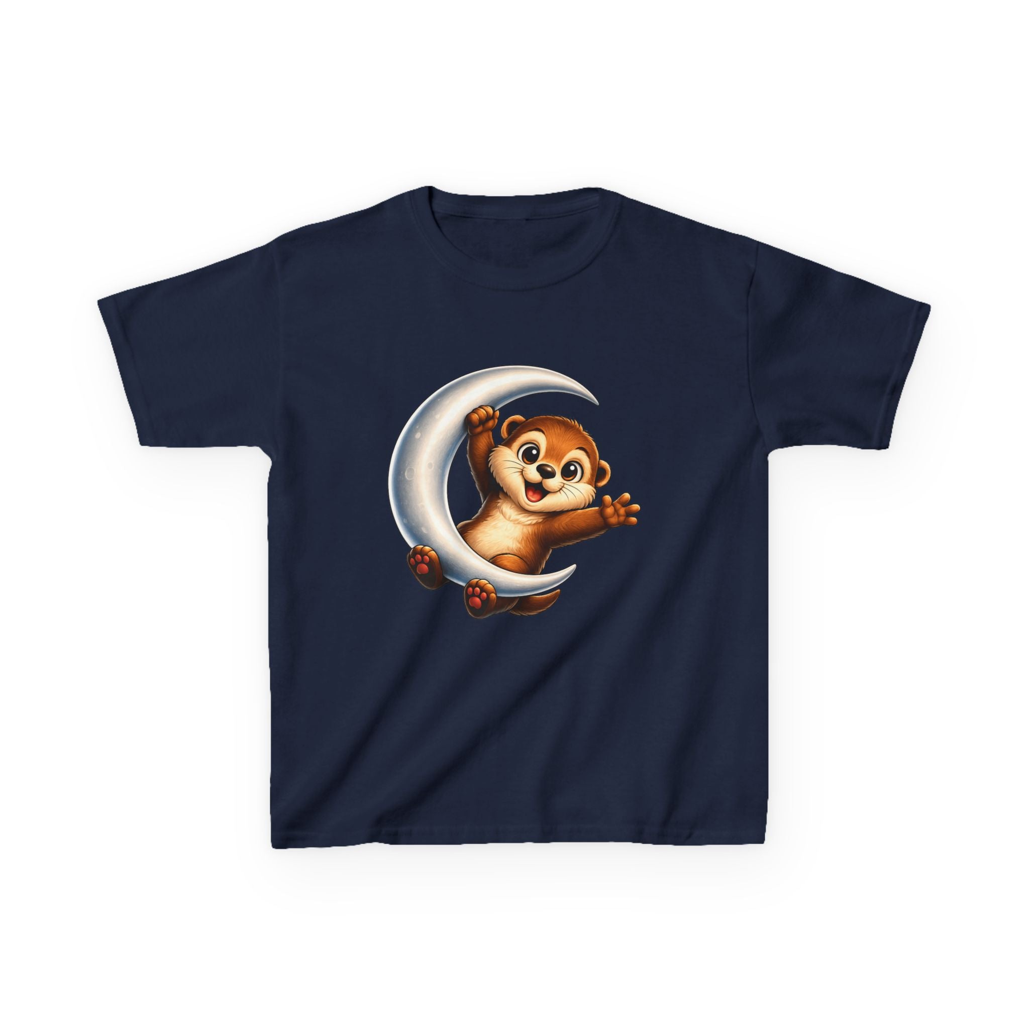 Kids Animal T-Shirt — 'Moon Snuggler' Cute Otter on Moon Graphic Tee