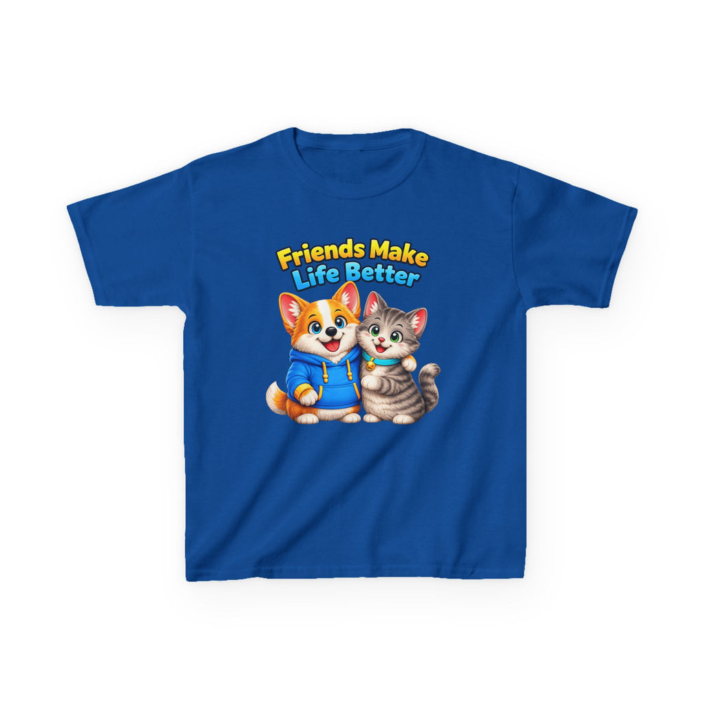 Kids Puppy & Kitten T-Shirt — 'Friends Make Life Better' Cute Friendship Graphic Tee