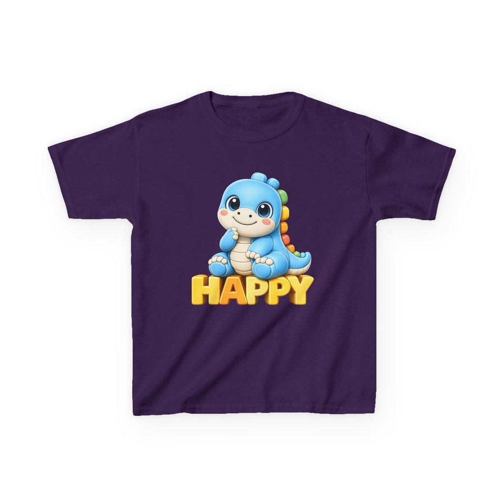 Kids Dinosaur T-Shirt — 'HAPPY' Cute Blue Dino Graphic Tee