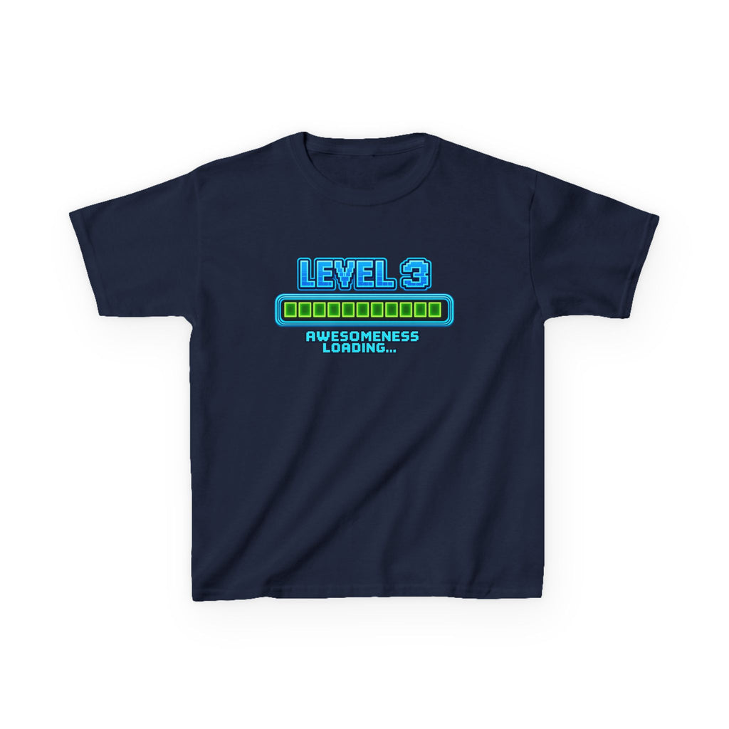 Kids Gaming T-Shirt — 'Level 3 Awesomeness Loading' Birthday Graphic Tee