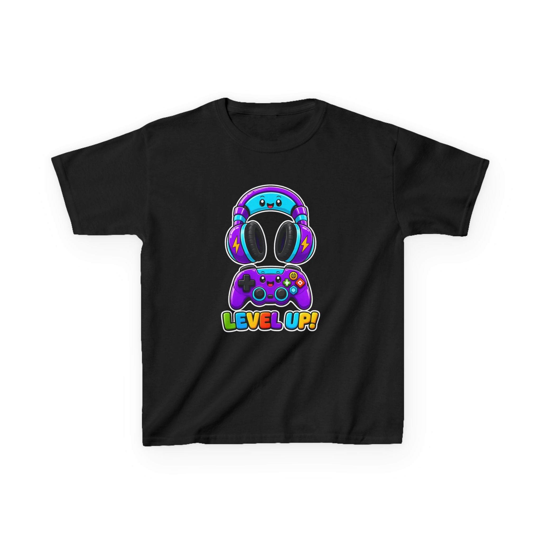 Kids Gaming T-Shirt — 'Level Up!' Colorful Controller & Headset Graphic Tee