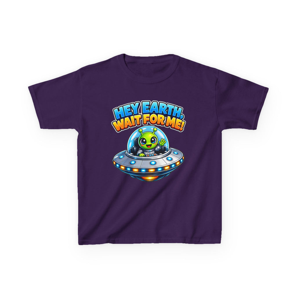 Kidxtr™ Kids Space T-Shirt — 'Hey Earth, Wait For Me!' Alien Spaceship Graphic Tee