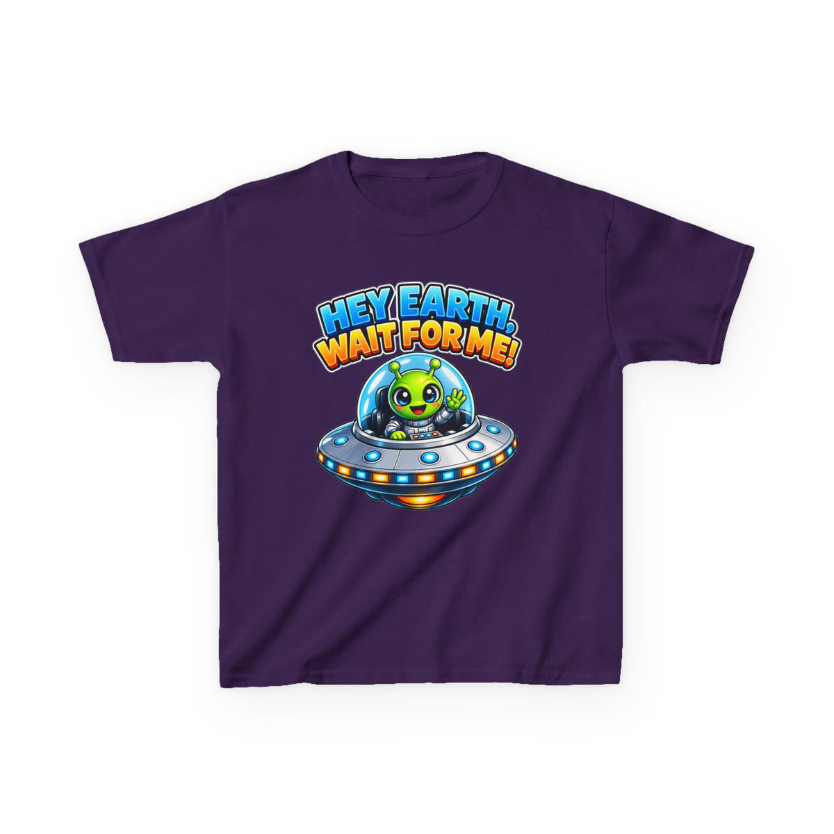 Kidxtr™ Kids Space T-Shirt — 'Hey Earth, Wait For Me!' Alien Spaceship Graphic Tee