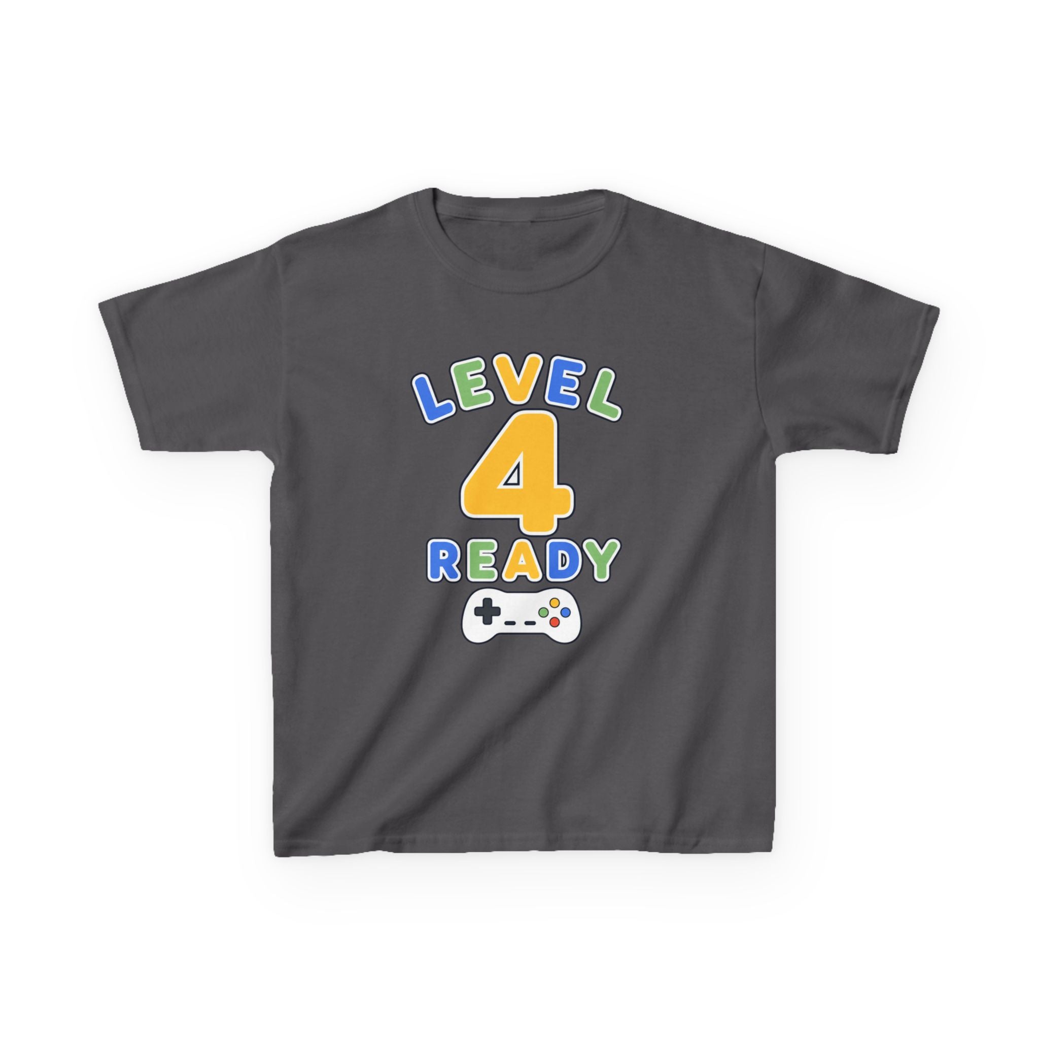 Kids Birthday Gaming T-Shirt — 'Level 4 Ready' Video Game Controller Graphic Tee
