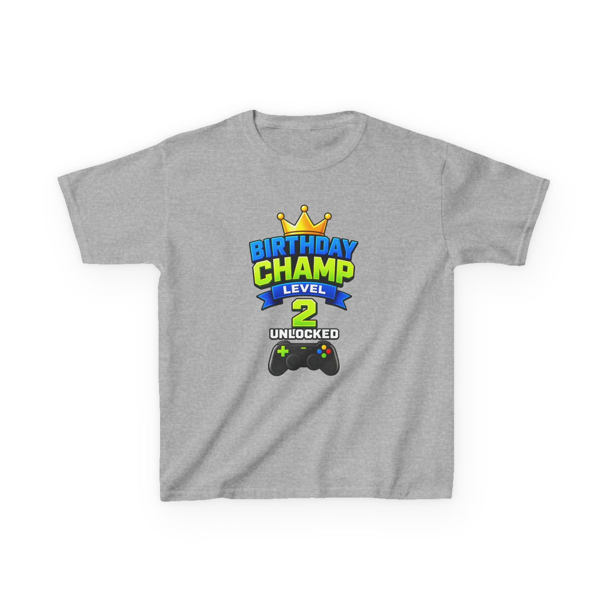 Birthday Champ Level 2 Kids T-Shirt — Gamer Crown Graphic Tee