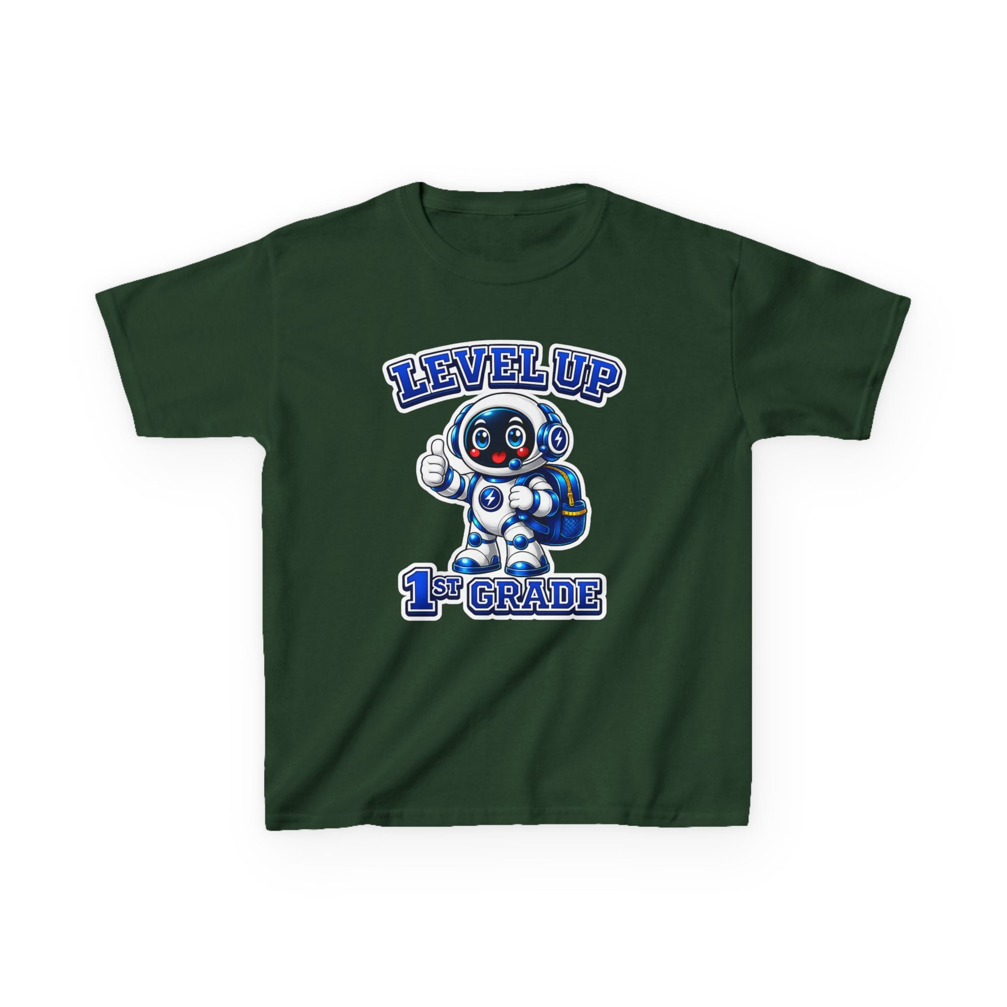 1st Grade Level Up Kids T‑Shirt — Cute Robot Back to School Tee