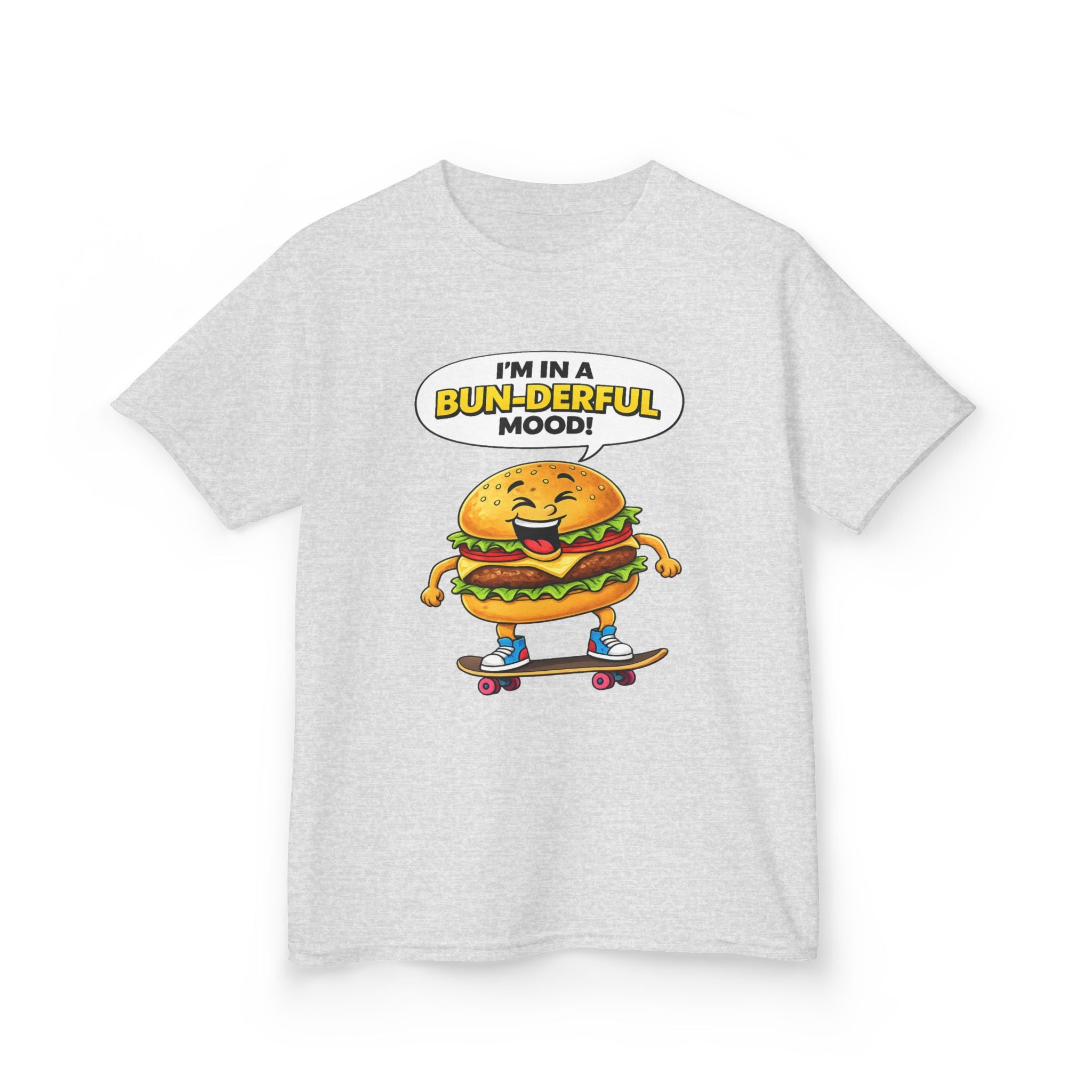 Kids Burger T-Shirt — 'Bun-derful Mood' Skateboard Graphic Tee