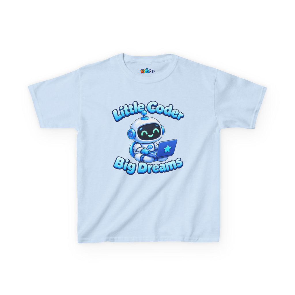 Kidxtr™ Kids Coder T-Shirt — 'Little Coder, Big Dreams' Robot Graphic Tee