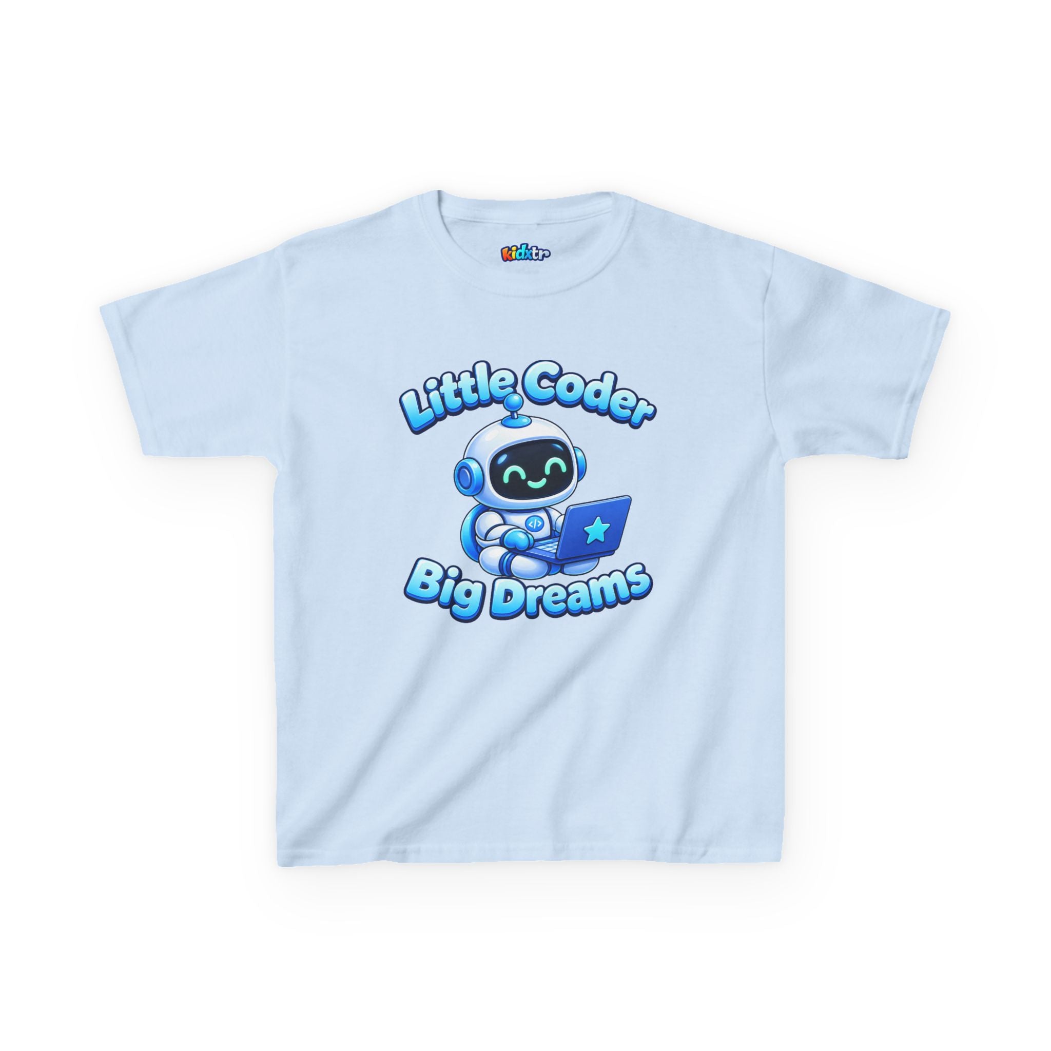 Kidxtr™ Kids Coder T-Shirt — 'Little Coder, Big Dreams' Robot Graphic Tee