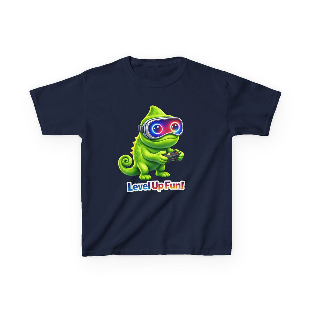 Kids Gaming T-Shirt — 'Level Up Fun!' Chameleon Gamer Graphic Tee