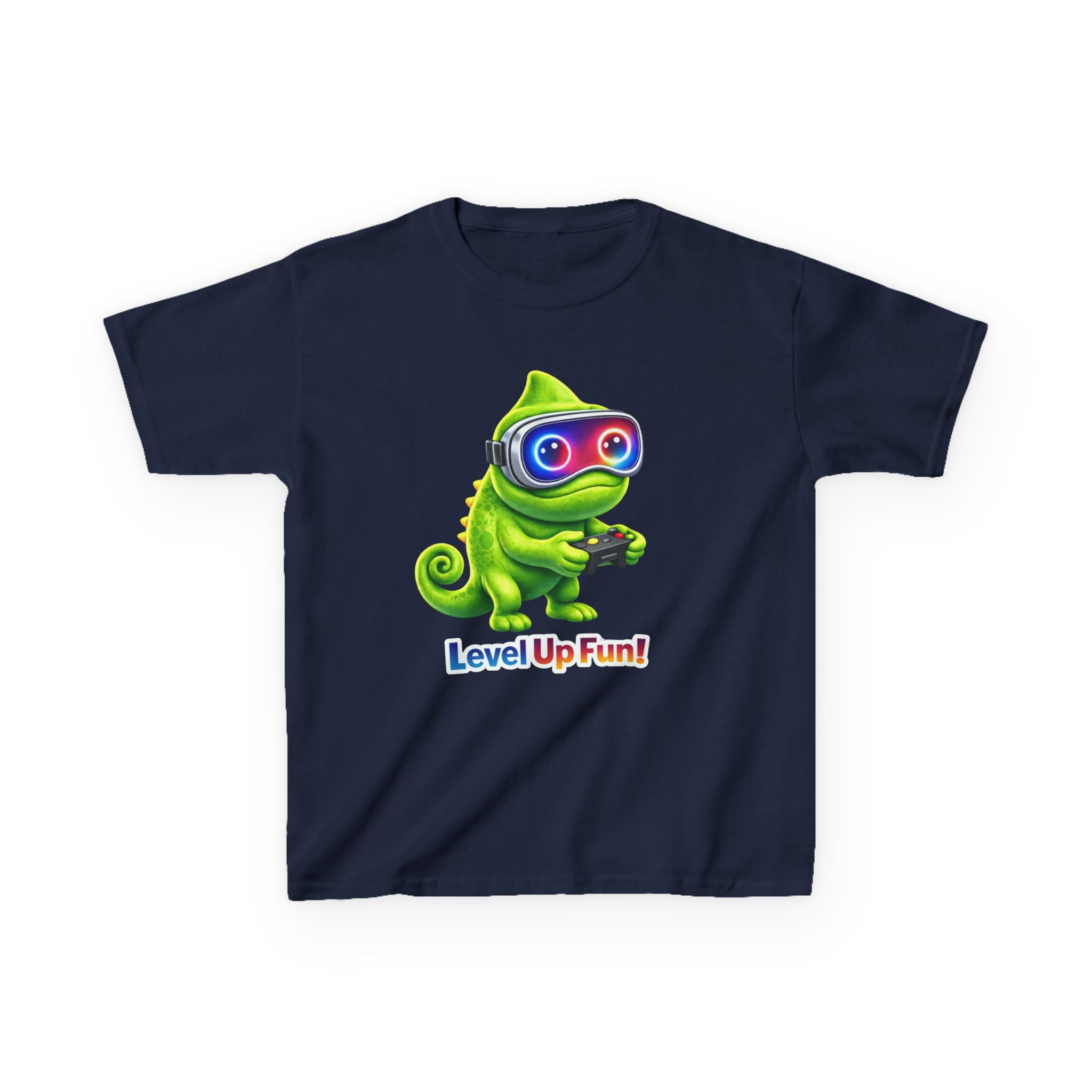 Kids Gaming T-Shirt — 'Level Up Fun!' Chameleon Gamer Graphic Tee