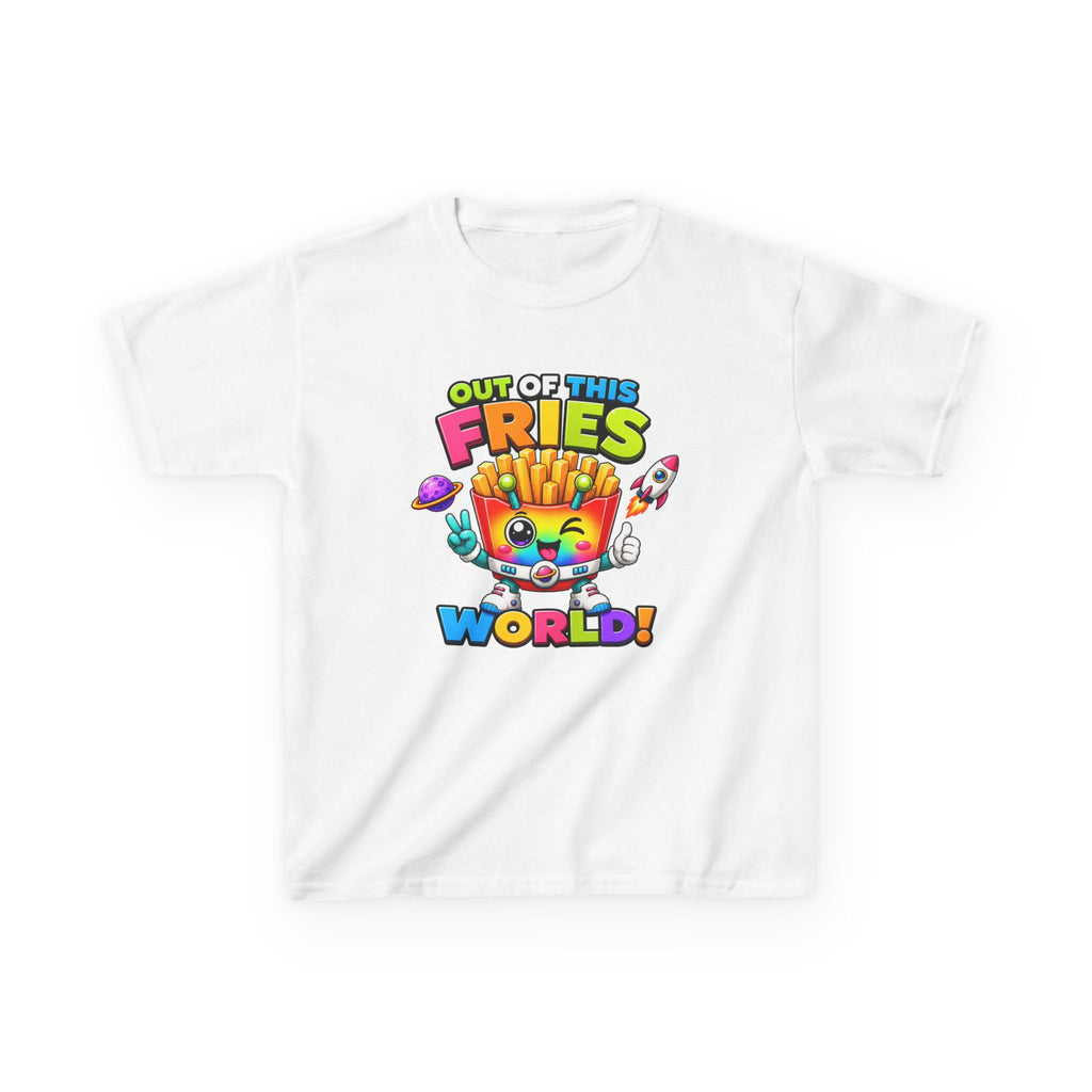 Kids Fries T-Shirt — 'Out of This Fries World!' Colorful Cartoon Fries Graphic Tee