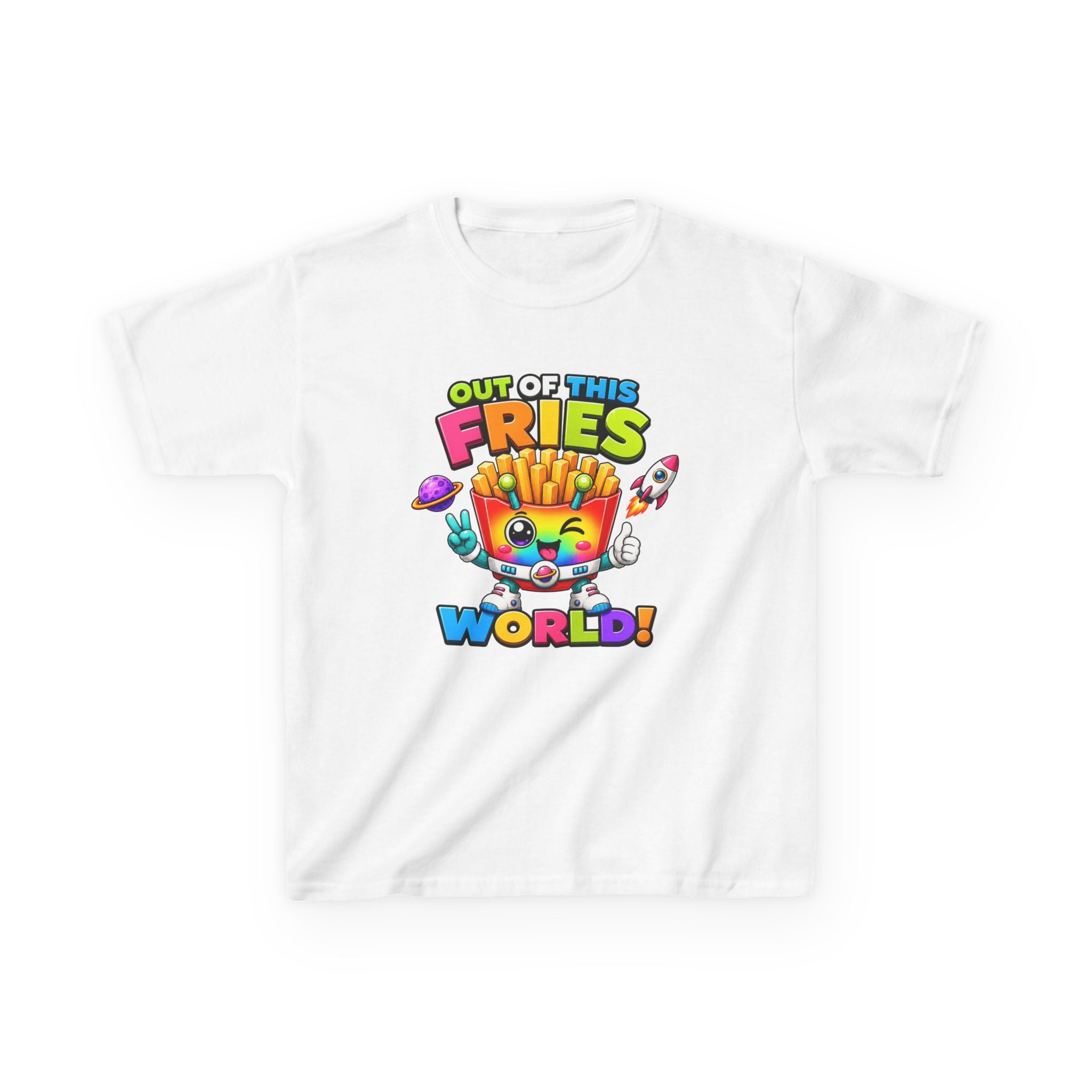 Kids Fries T-Shirt — 'Out of This Fries World!' Colorful Cartoon Fries Graphic Tee