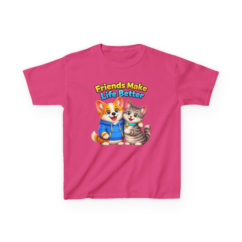 Kids Puppy & Kitten T-Shirt — 'Friends Make Life Better' Cute Friendship Graphic Tee