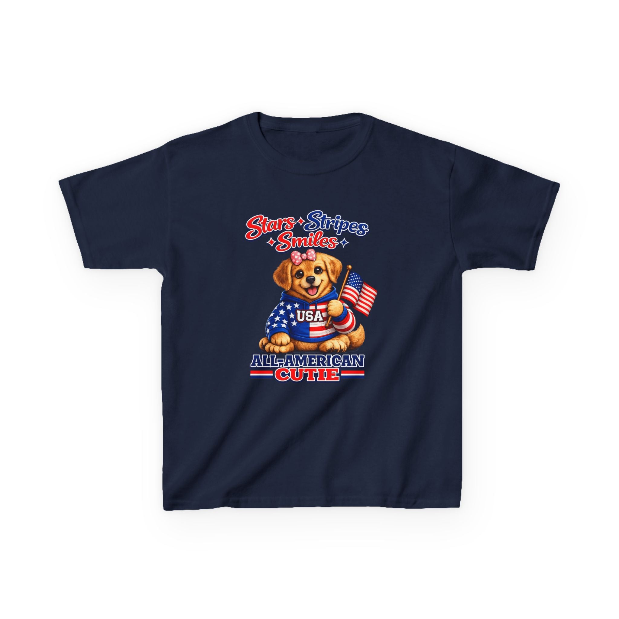 Kids Patriotic T-Shirt — 'Stars, Stripes & Smiles' All-American Dog Graphic Tee