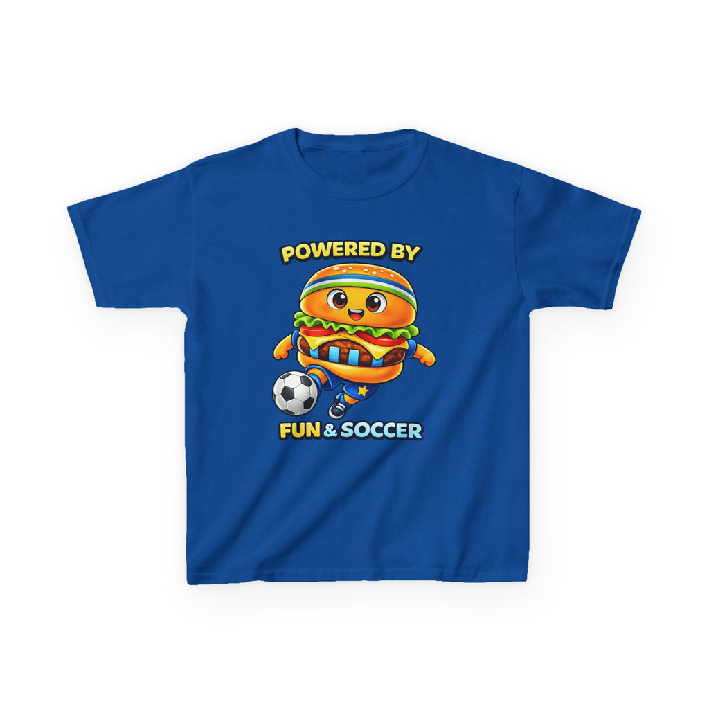 Kids Soccer T-Shirt — 'Powered by Fun & Soccer' Burger Graphic Tee