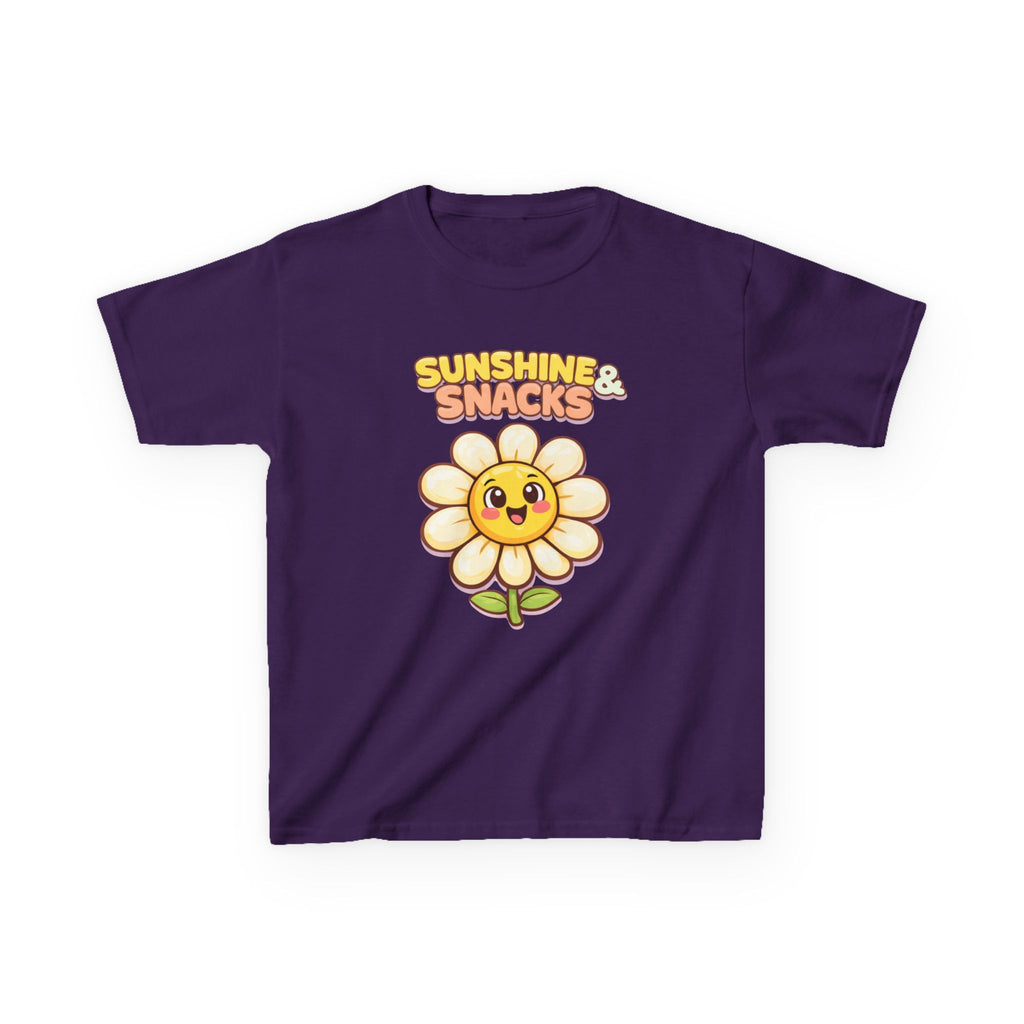Kids Sunshine T-Shirt — 'Sunshine & Snacks' Smiling Daisy Graphic Tee