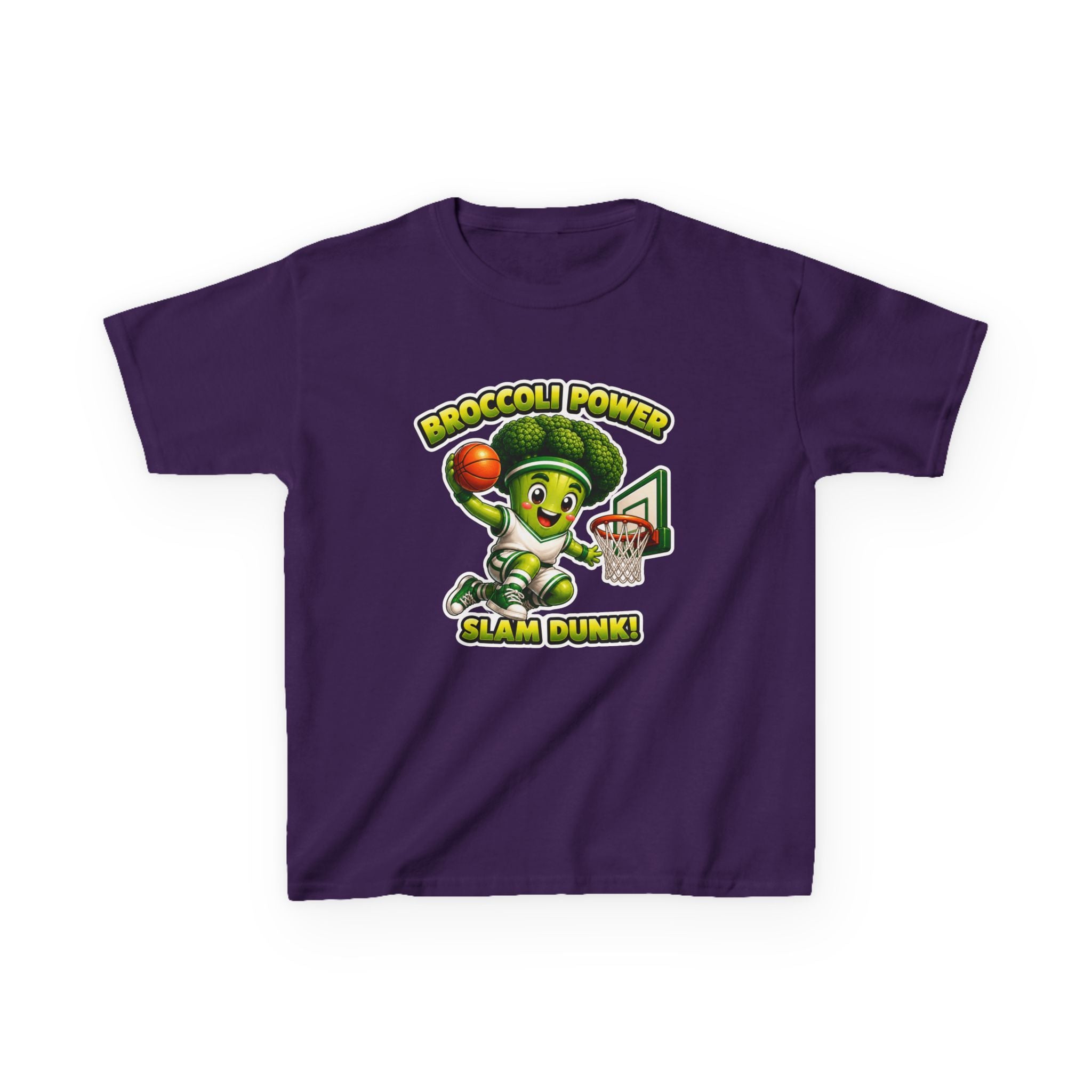 Kids Broccoli T-Shirt — 'Broccoli Power Slam Dunk!' Basketball Veggie Graphic Tee