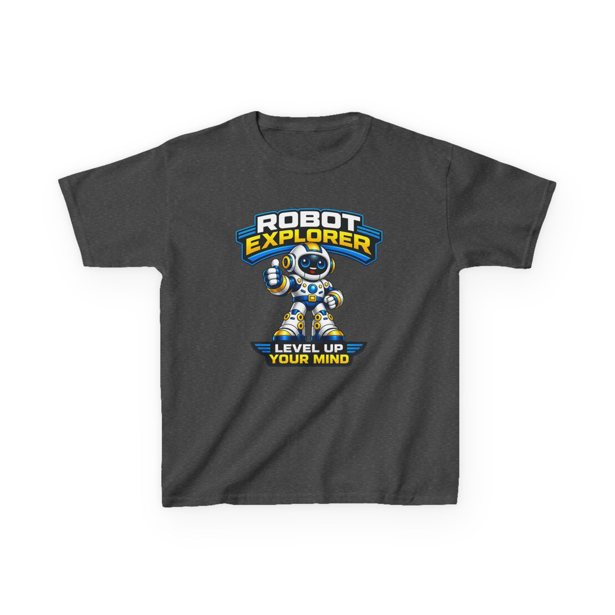 Kids T‑Shirt — "Robot Explorer: Level Up Your Mind" Cute STEM Robot Tee