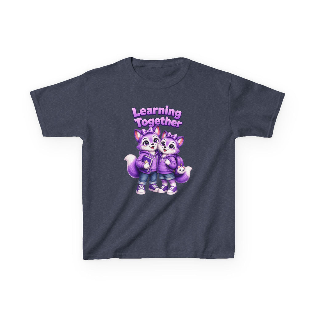 Kids Fox T-Shirt — 'Learning Together' Purple Fox Friends Graphic Tee