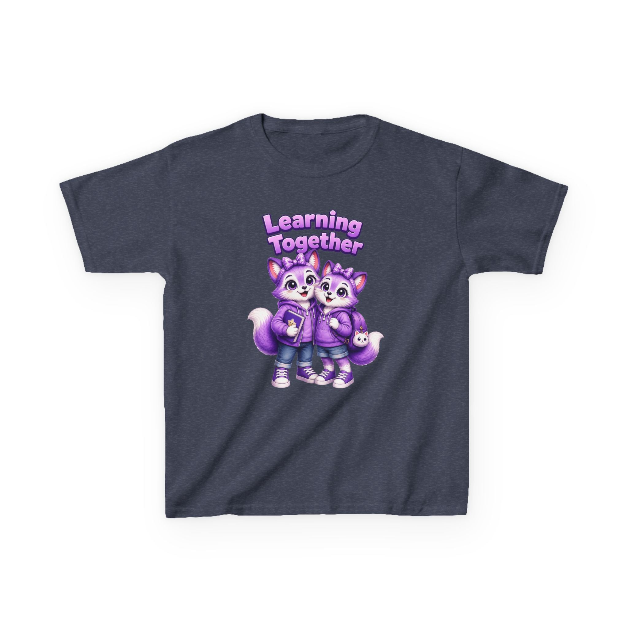 Kids Fox T-Shirt — 'Learning Together' Purple Fox Friends Graphic Tee
