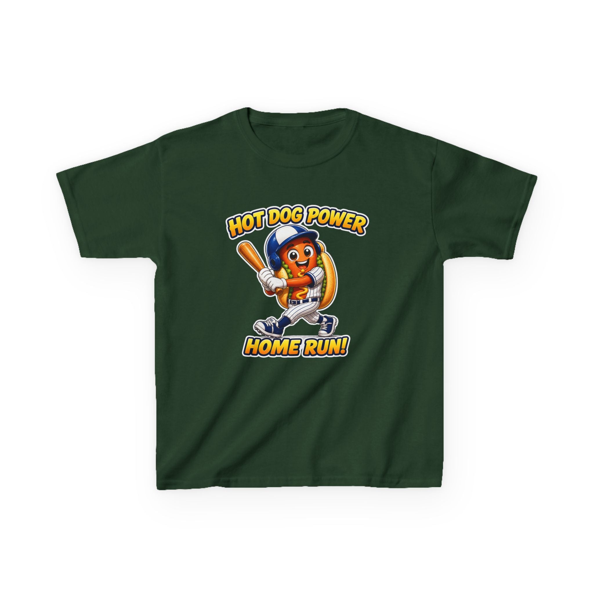 Kids Baseball T-Shirt — 'Hot Dog Power' Home Run Graphic Tee