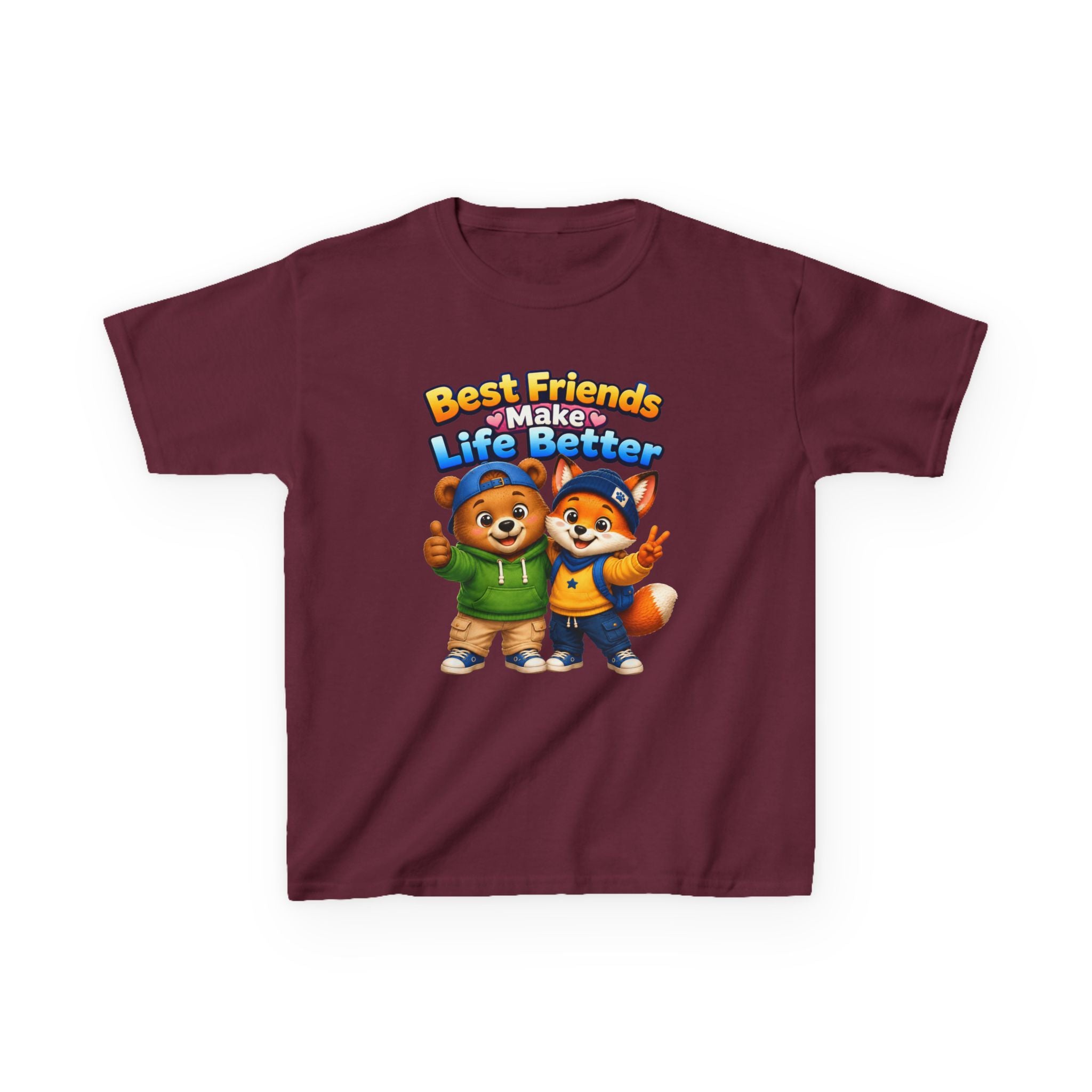 Kids Friendship T-Shirt — 'Best Friends Make Life Better' Cute Bear & Fox Graphic Tee