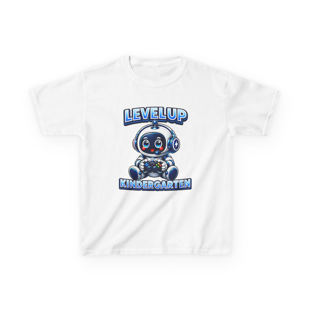 Level Up Kindergarten Robot Kids T‑Shirt — Back to School Shirt for Boys & Girls