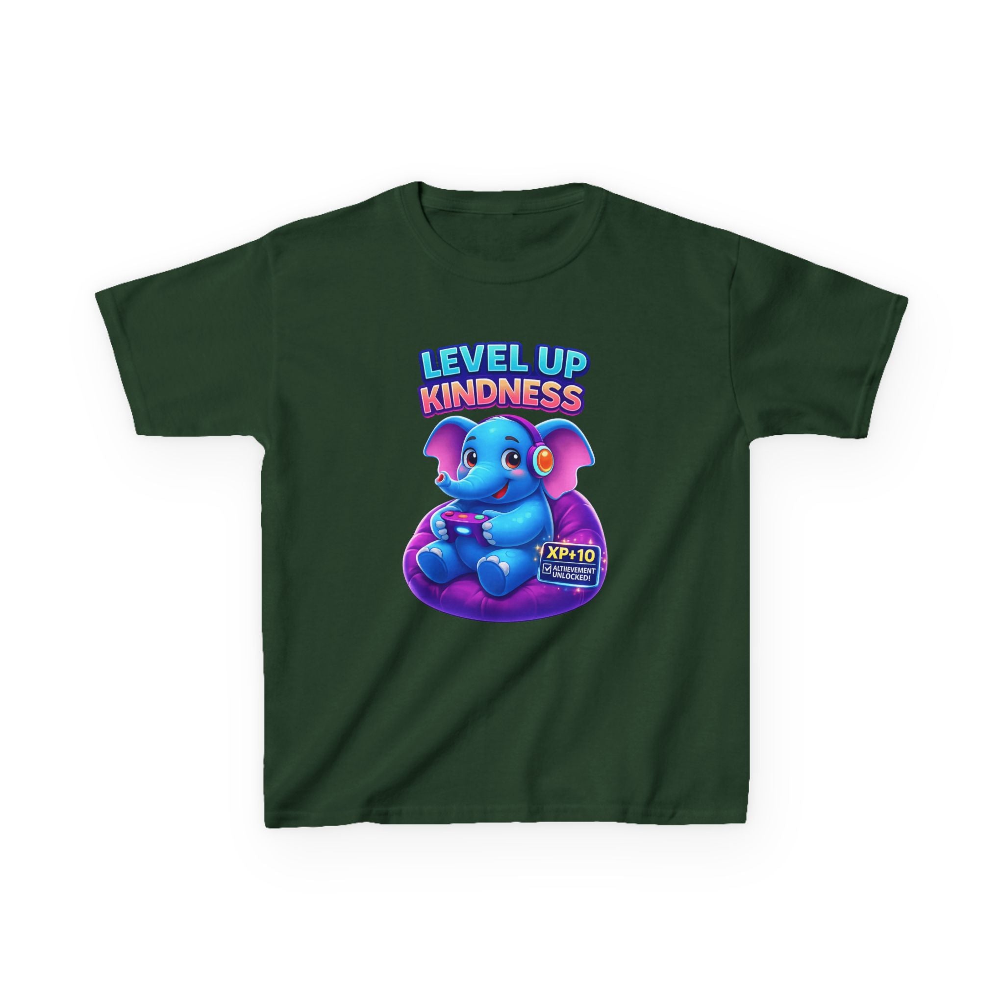 Kids Elephant T-Shirt — 'Level Up Kindness' Cute Gamer Elephant Graphic Tee