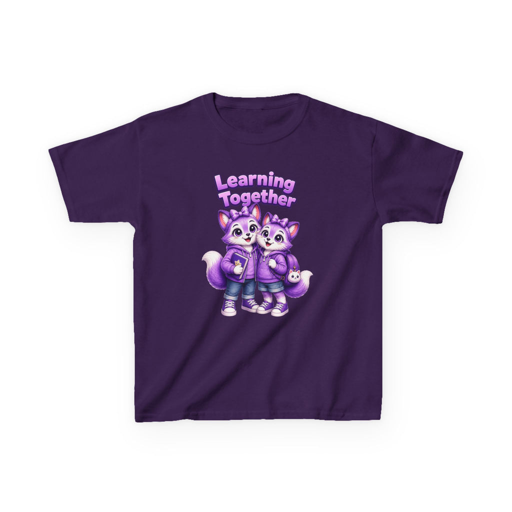 Kids Fox T-Shirt — 'Learning Together' Purple Fox Friends Graphic Tee