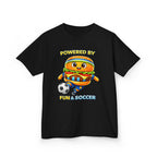 Kids Soccer T-Shirt — 'Powered by Fun & Soccer' Burger Graphic Tee