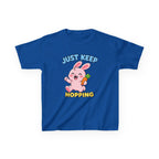 Kids Tee — “Just Keep Hopping” Cute Bunny Carrot Graphic