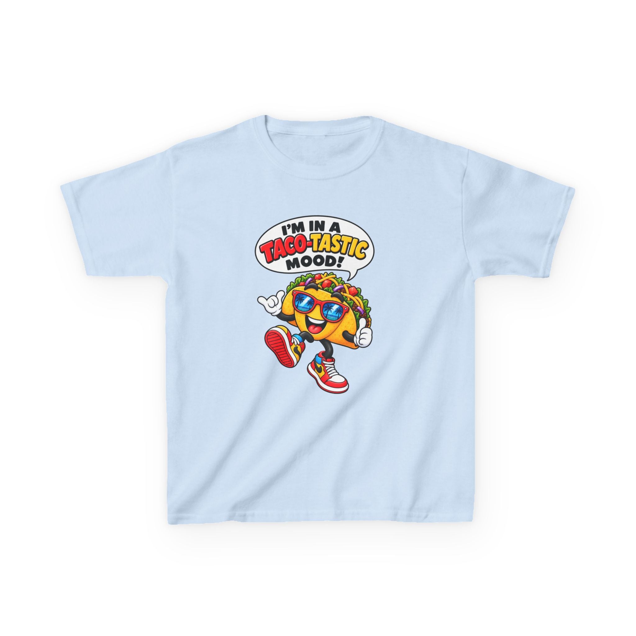 Kids Taco T-Shirt — 'I'm in a Taco-Tastic Mood' Cartoon Taco Graphic Tee