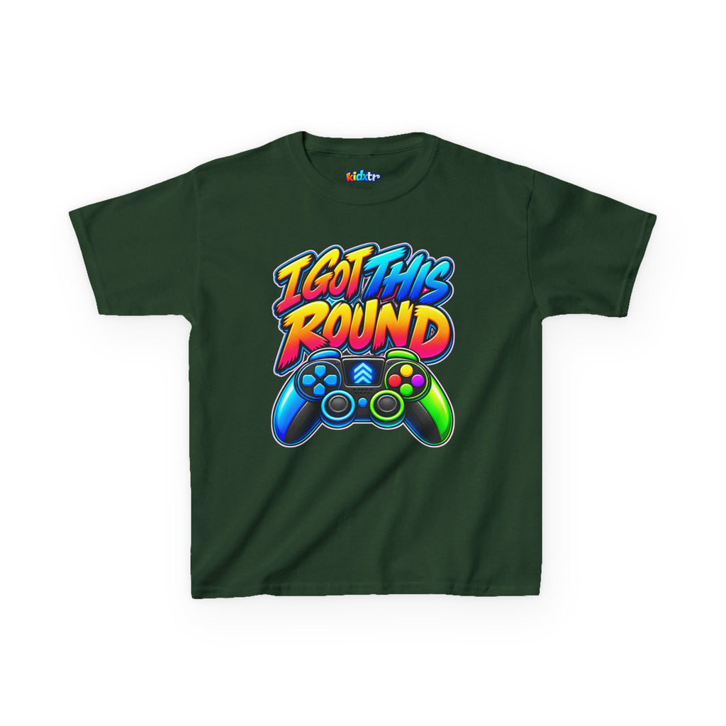 Kidxtr™ Kids Gamer T-Shirt — 'I Got This Round' Gaming Graphic Tee