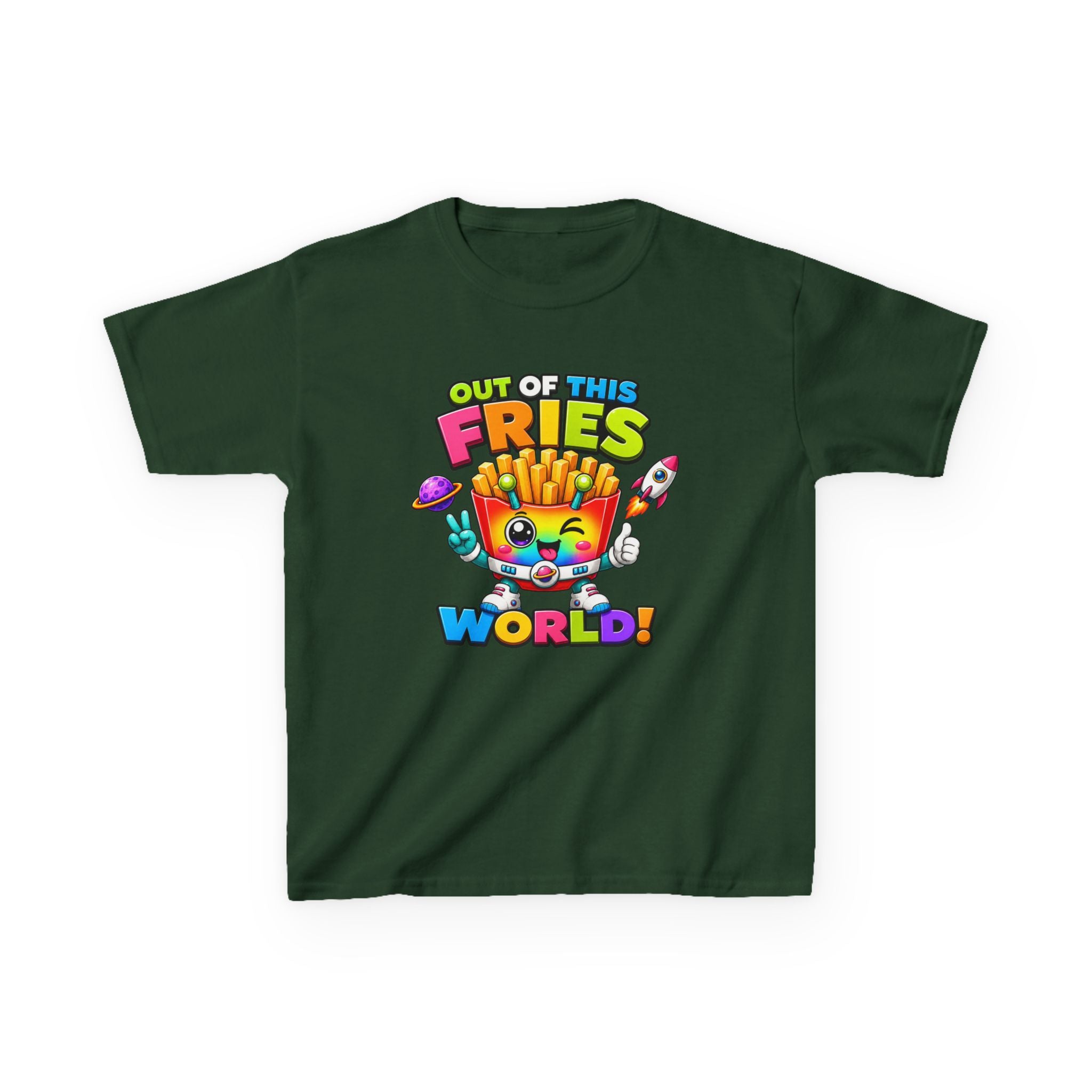 Kids Fries T-Shirt — 'Out of This Fries World!' Colorful Cartoon Fries Graphic Tee