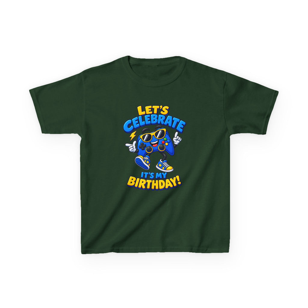 Kids Birthday T-Shirt — 'Let's Celebrate It's My Birthday!' Cartoon Party Graphic Tee