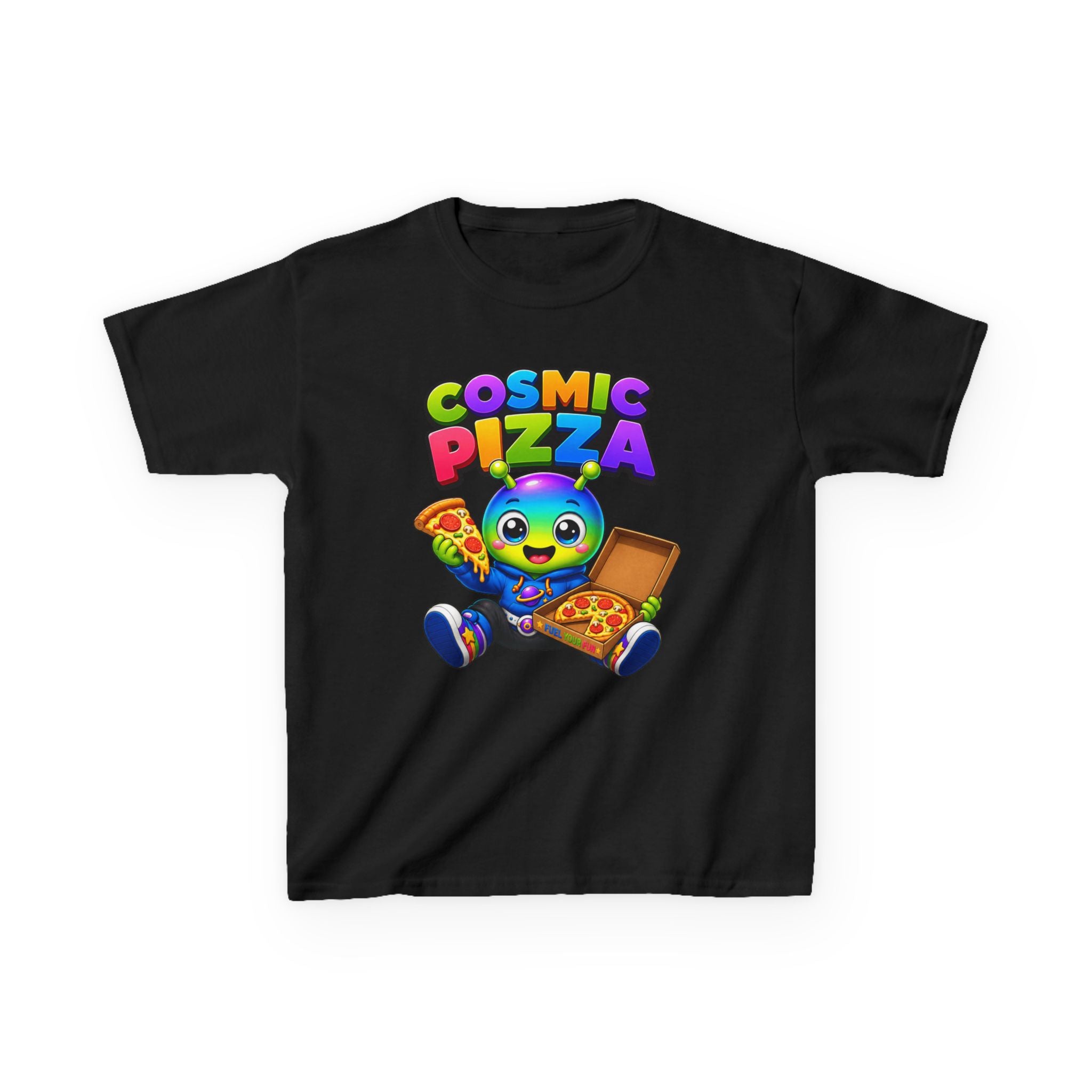 Kids Cosmic Pizza T-Shirt — 'Cosmic Pizza' Cute Alien Eating Pizza Graphic Tee