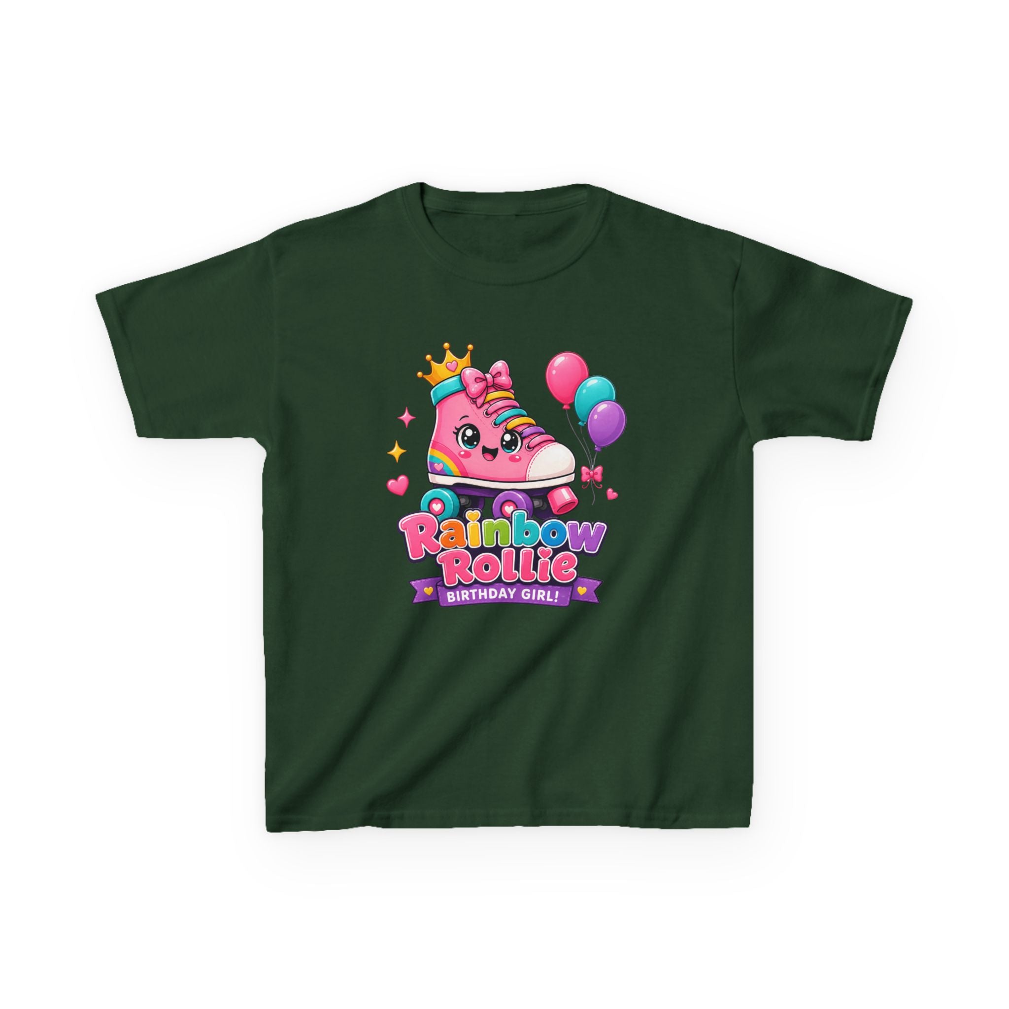 Kids Birthday T-Shirt — 'Rainbow Rollie Birthday Girl' Cute Princess Cake Graphic Tee