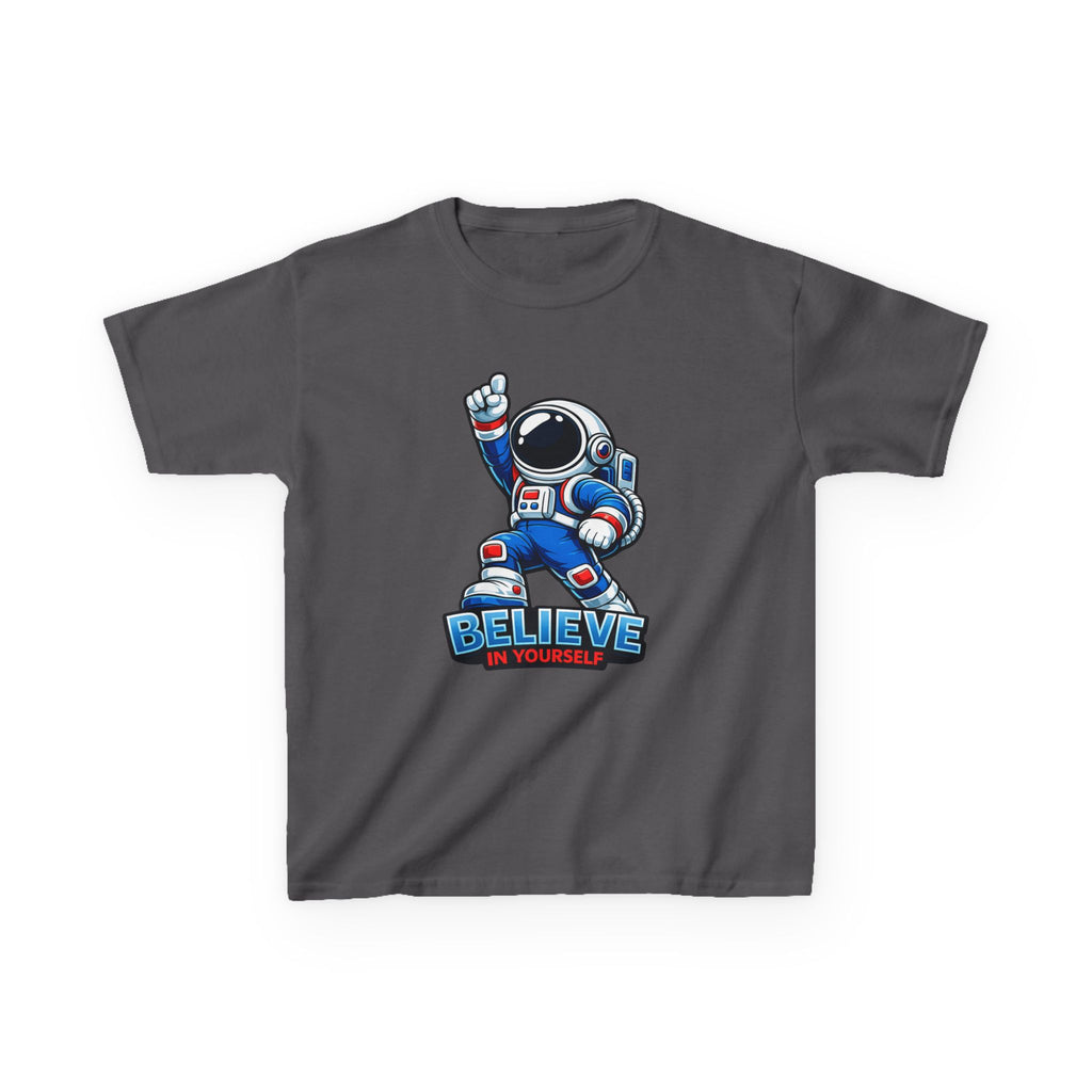 Kids Astronaut T-Shirt — 'Believe In Yourself' Motivational Graphic Tee