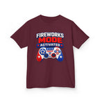 Kids Tee — "Fireworks Mode Activated" Patriotic Gamer Shirt