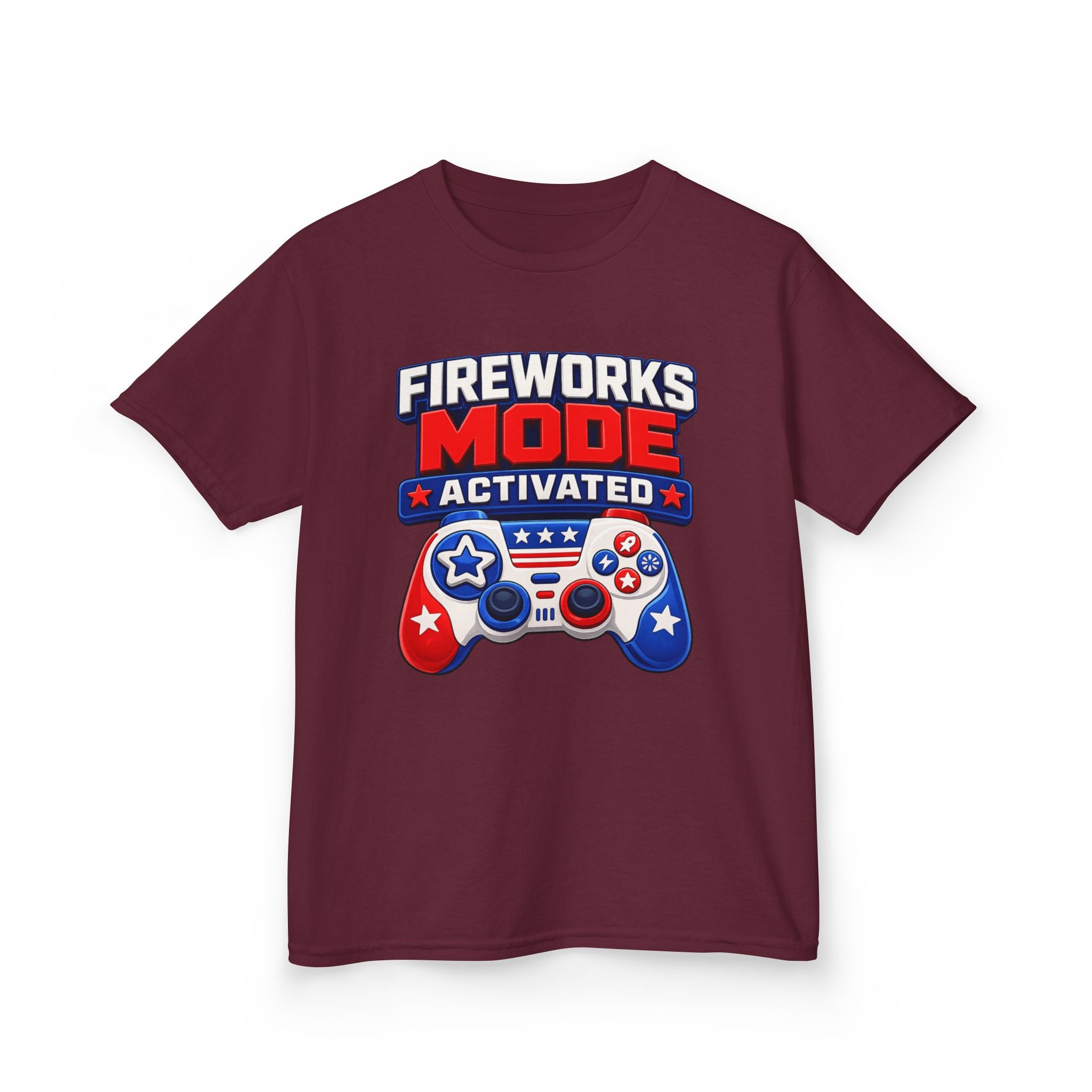 Kids Tee — "Fireworks Mode Activated" Patriotic Gamer Shirt