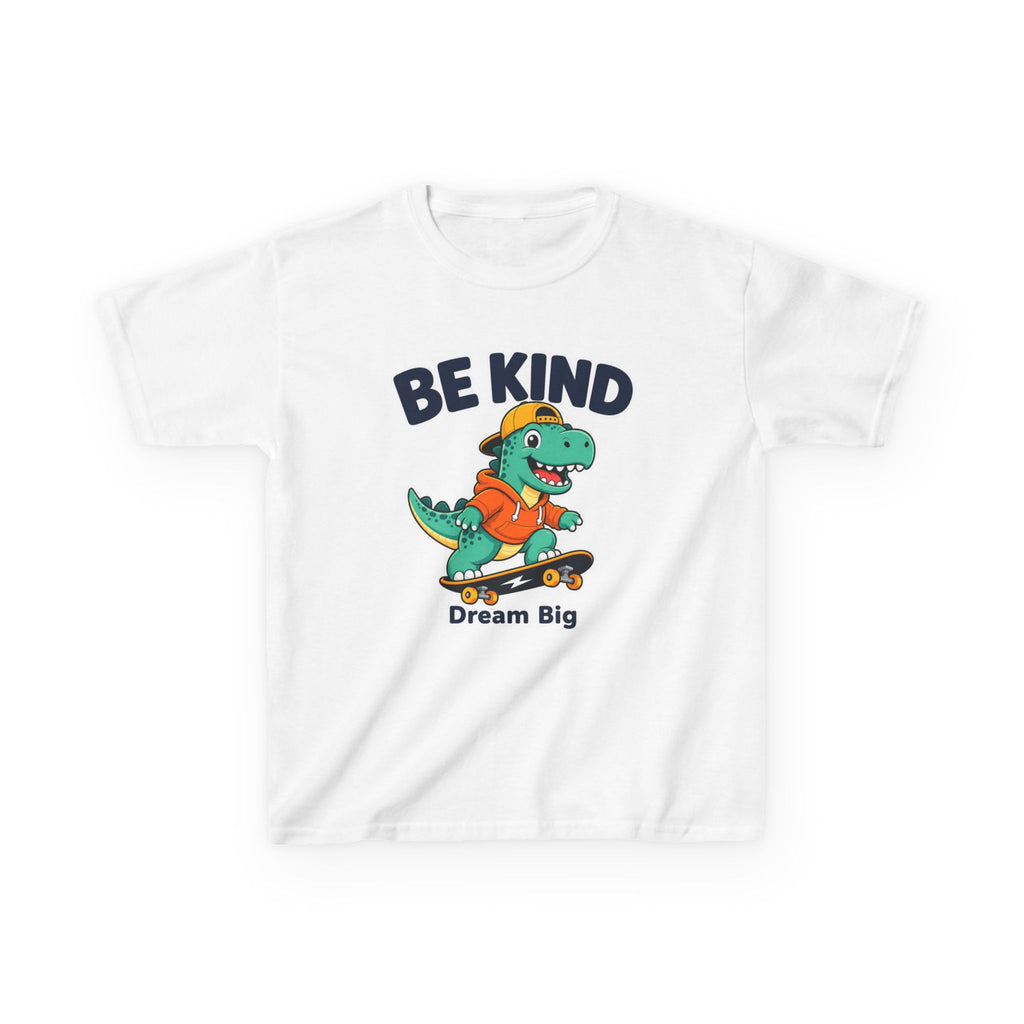 Kids Kindness T-Shirt — 'Be Kind' Skateboarding Dinosaur Graphic Tee
