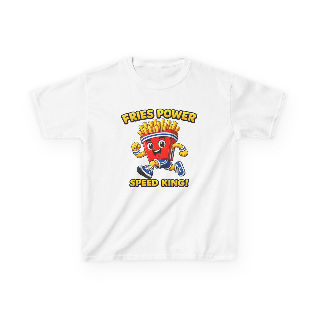 Kids French Fry T-Shirt — 'Fries Power Speed King' Funny Cartoon Graphic Tee