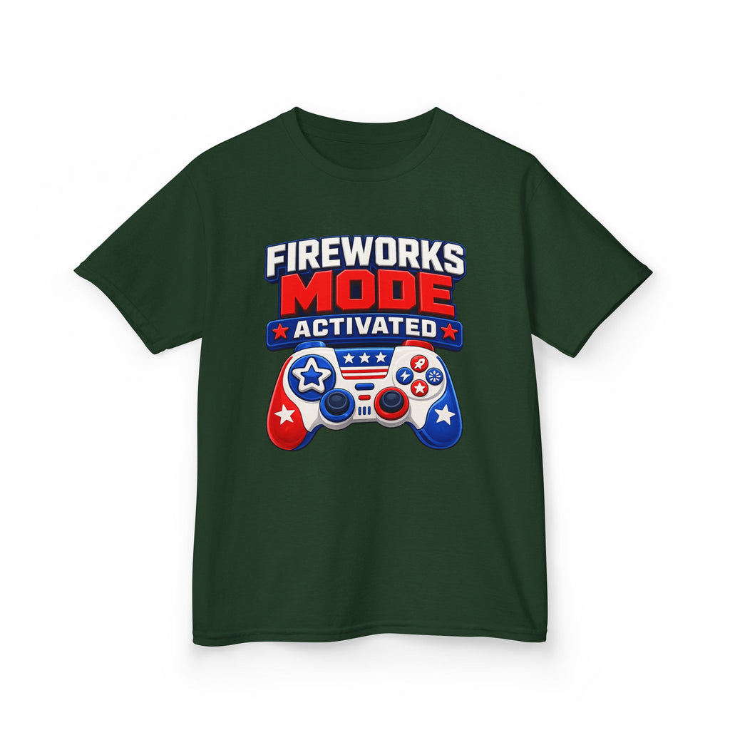 Kids Tee — "Fireworks Mode Activated" Patriotic Gamer Shirt