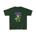 Kids Soccer T-Shirt — 'Too Fast for Earth' Cute Green Alien Soccer Graphic Tee